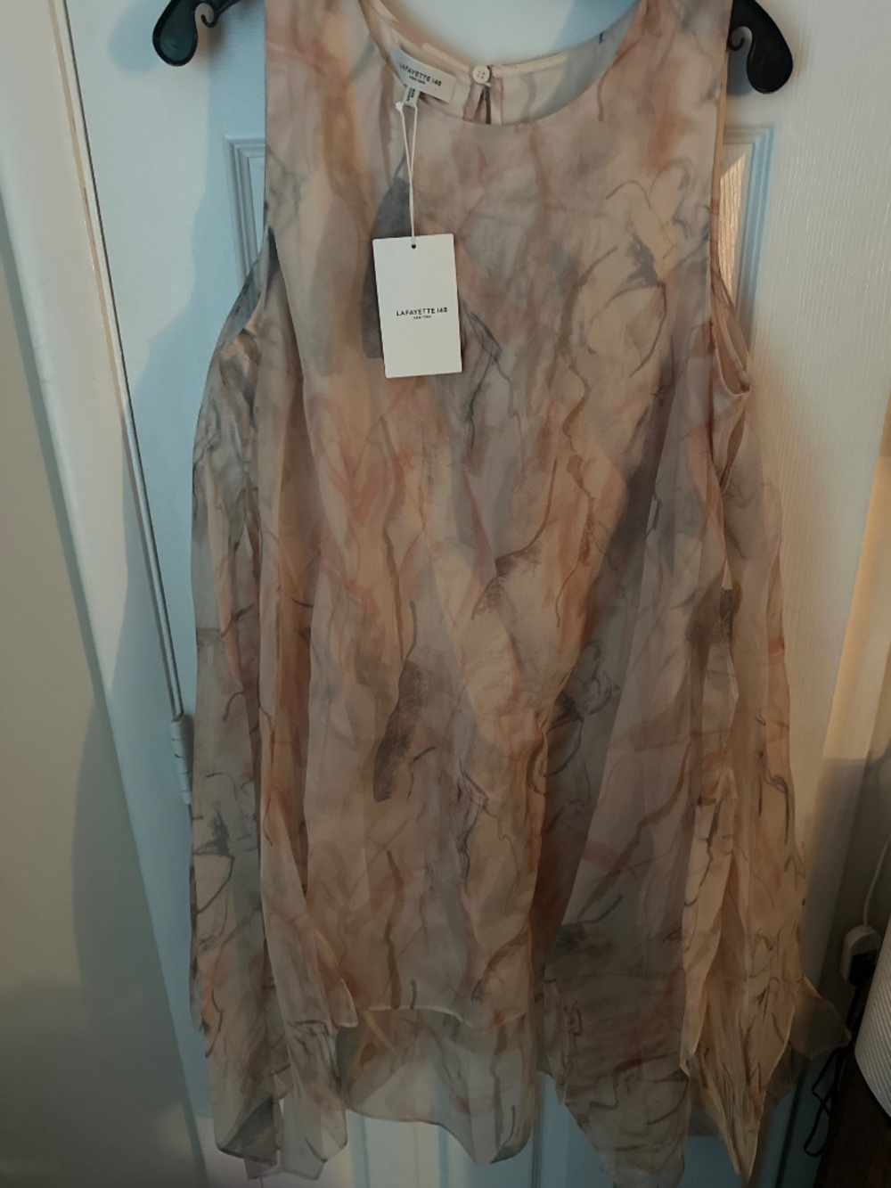 Lafayette 148 New York Gesture Print Silk Organza Layered Handkerchief Midi Dres - Picture 6 of 6